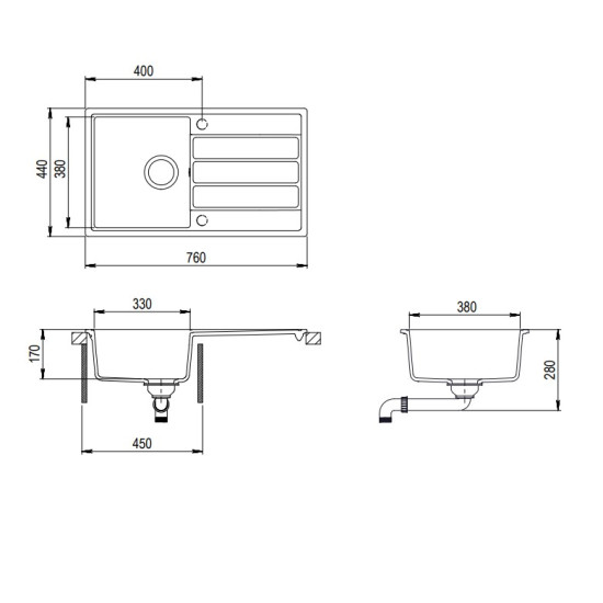 Evido EVIDO Easy 45S gránit mosogató, 760 x 440 mm, bézs 105980 Gránit mosogatótálca