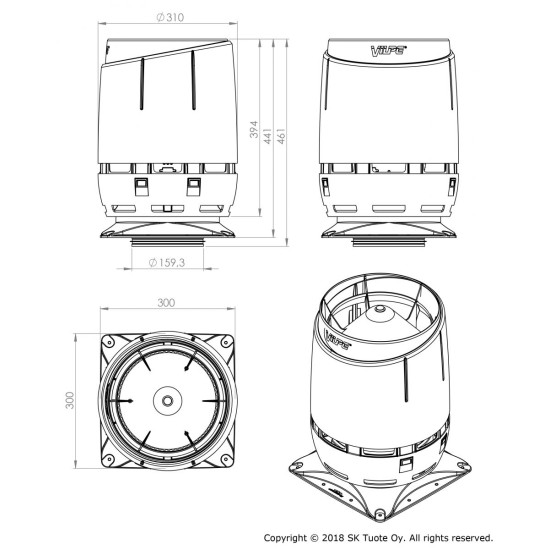 VILPE VILPE 160S 300x300-as FLOW tetőszellőző, szürke Szellőztető ventilátor tartozékok