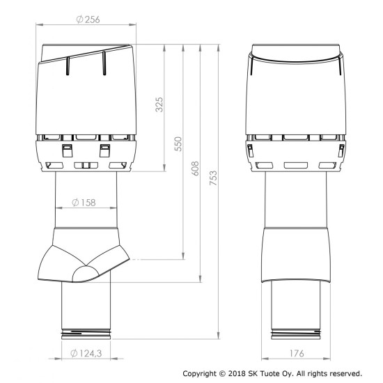 VILPE VILPE 125P/IS/500 FLOW tetőszellőző, világosszürke Szellőztető ventilátor tartozékok