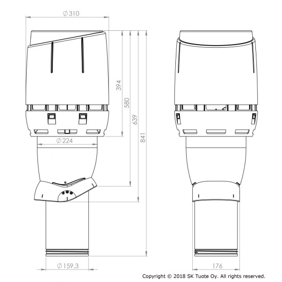 VILPE VILPE 160P/IS/500 FLOW tetőszellőző, világosszürke Szellőztető ventilátor tartozékok