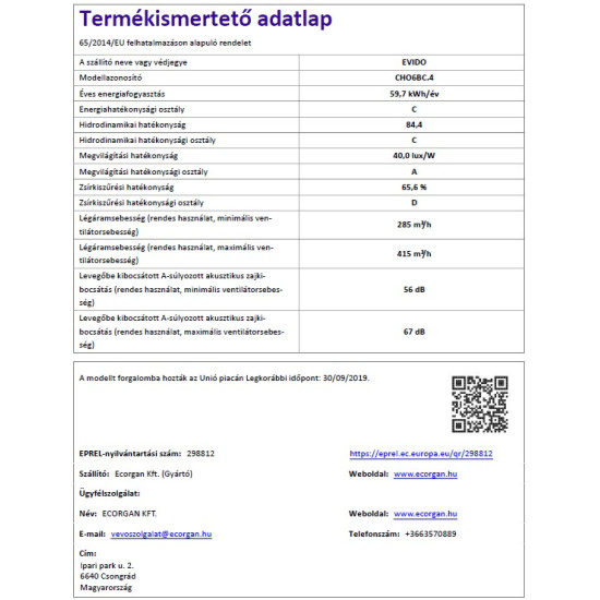 Evido EVIDO ONDA kürtős páraelszívó CHO6BC.4 Kürtős páraelszívó