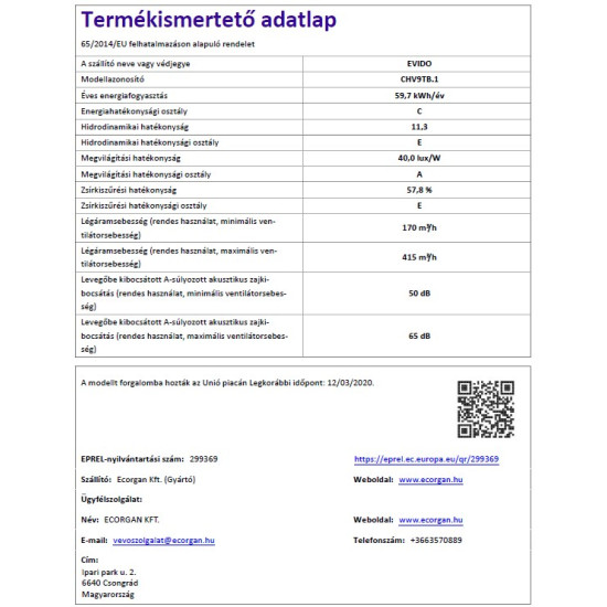 Evido EVIDO CLIFF vertikális páraelszívó CHV9TB.1 Kürtős páraelszívó