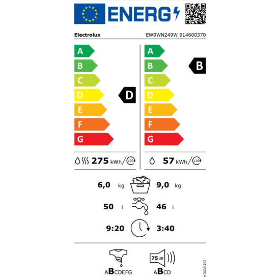 Electrolux EW9WN249W Mosó-szárítógép