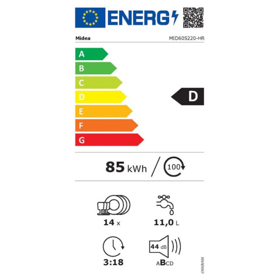 Midea MID60S220HR Beépíthető 12-15 terítékes mosogatógép