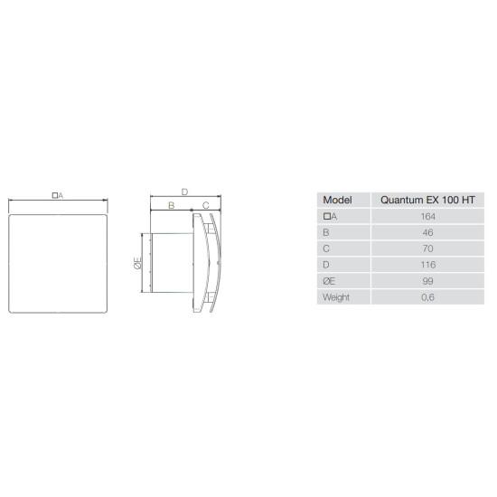 Aerauliqa AERAULIQA Quantum EX-100 HT szellőztető ventilátor alapszellőztető funkcióval Axiális szellőztető ventilátor