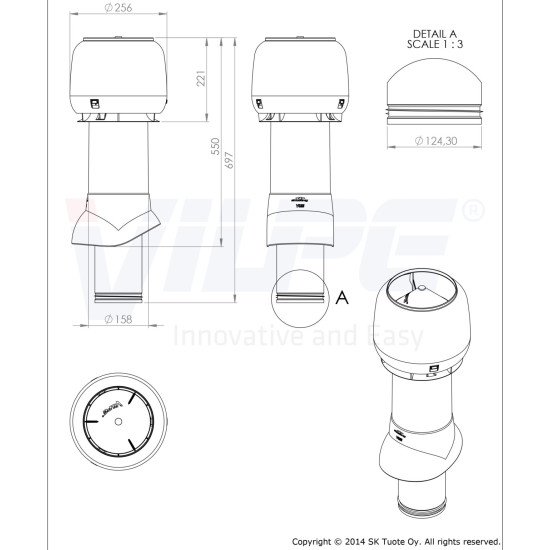 VILPE VILPE 125P/IS/500 tetőszellőző, világosszürke Szellőztető ventilátor tartozékok