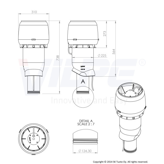 VILPE VILPE E190P/125/IS/500 tetőventilátor, szürke Szellőztető ventilátor tartozékok