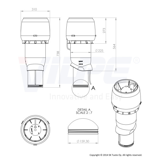 VILPE VILPE E220P/160/IS/500 tetőventilátor, szürke Szellőztető ventilátor tartozékok