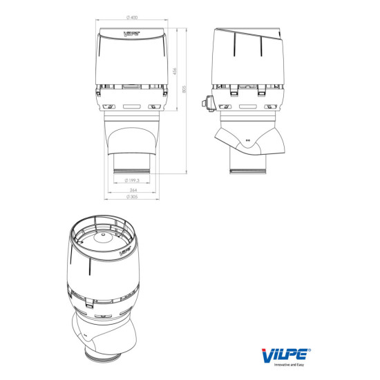 VILPE Vilpe ECo200P/500 XL FLOW tetőventilátor, szürke Szellőztető ventilátor tartozékok