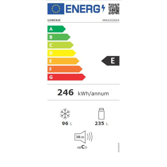 Gorenje NRK6202ES4 Kombinált alulfagyasztós hűtőszekrény