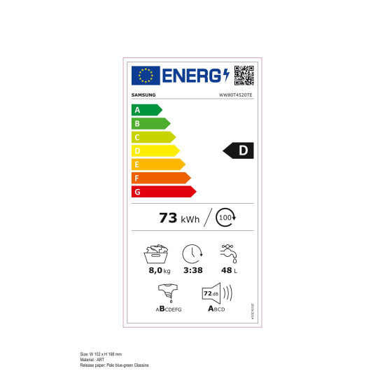 Samsung WW80T4520TELE Elöltöltős mosógép