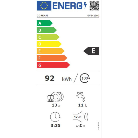Gorenje GV642E90 Beépíthető 12-15 terítékes mosogatógép