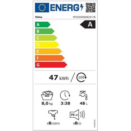 Midea MF200W80WBWHR Elöltöltős mosógép