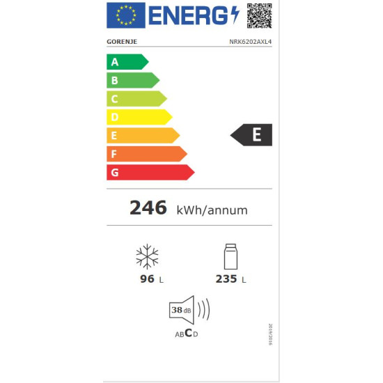 Gorenje NRK6202AXL4 Kombinált alulfagyasztós hűtőszekrény