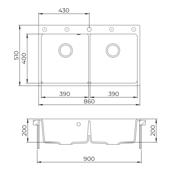 Evido EVIDO QUADRO 9 gránit mosogatótál dugókiemelő nélkül 105543 Gránit mosogatótálca