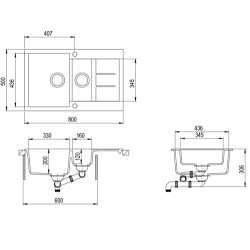 Evido EVIDO Cubo 6S compact gránit mosogató800x500 avena 105722 Gránit mosogatótálca