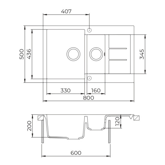 Evido EVIDO Cubo 6S compact gránit mosogató800x500 avena 105722 Gránit mosogatótálca