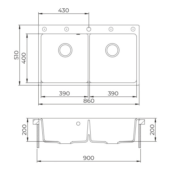 Evido EVIDO QUADRO 9 gránit mosogatótál dugókiemelő nélkül 442064 Gránit mosogatótálca