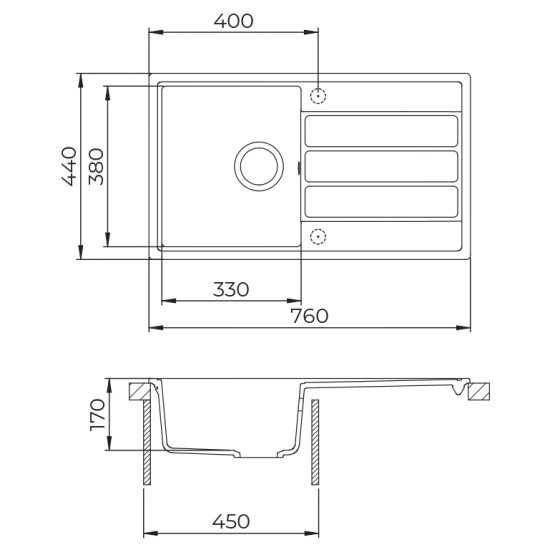 Evido EVIDO EASY 45 S gránit mosogató, 760 x 440 mm, fehér 442208 Gránit mosogatótálca