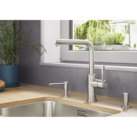 Blanco LANORA-F csaptelep, tömör szálcsiszolt rozsdamentes acél, ablak elé szerelhető, ND 526181 Rozsdamentes acél csaptelep