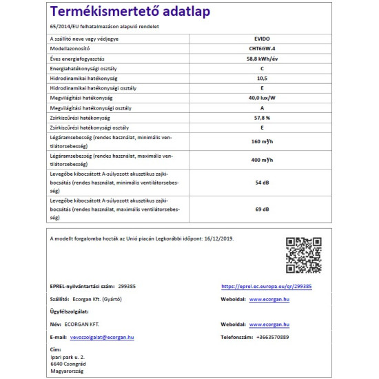 Evido EVIDO SLIMLUX teleszkópos páraelszívó CHT6GW.4 Kihúzható páraelszívó