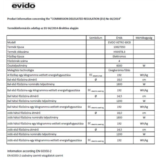 Evido EVIDO VETRO 60 üvegkerámia főzőlap HVV6TB.4 Beépíthető kerámia főzőlap