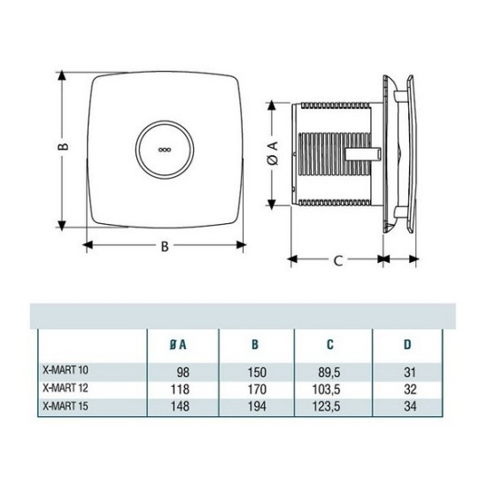 Cata Cata X-Mart 12 Inox Timer ventilátor utószellőztető funkcióval beépített pillangószeleppel Axiális szellőztető ventilátor
