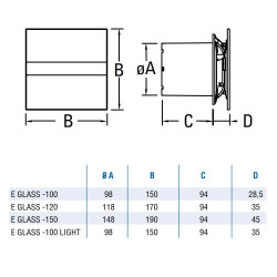 Cata Cata E-100G BK ventilátor üveg előlappal, fekete Axiális szellőztető ventilátor
