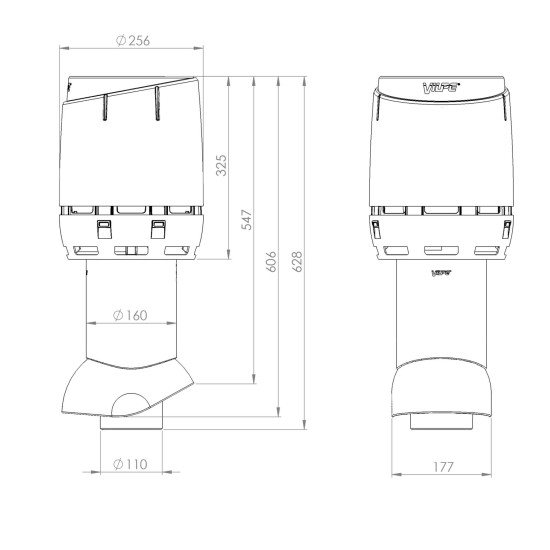 VILPE VILPE 110P/IS/350 FLOW tetőszellőző, szürke Szellőztető ventilátor tartozékok